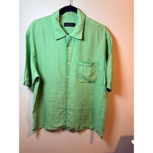 BUGATCHI UOMO Mens Green Linen Short Sleeve Button Up Shirt Size‎ XXL